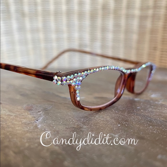 NWT Brown Tortoise Frames With Tiny AB Crystals Bling Reader Glasses 1.00 & Case - Picture 9 of 12